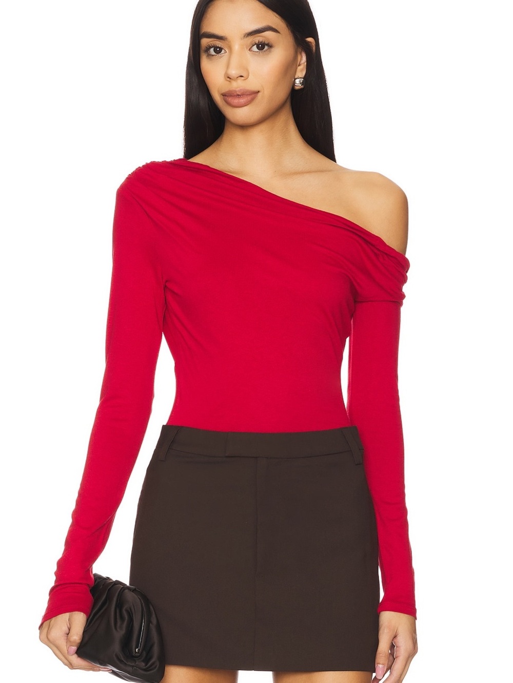 AFRM One-Shoulder Long-Sleeve Top in Red